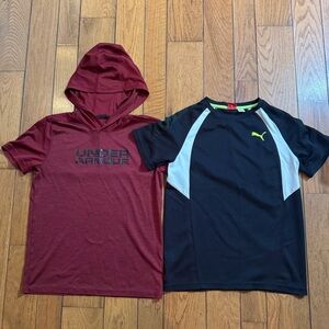 Under Armour Burgundy Hoodie & Black Puma Tees for Kids - size L